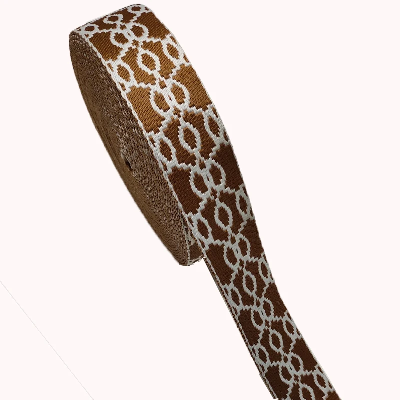 

High Quality Brown/White Color 1.5 Inch Polyester Webbing Strap For Bag Jacquard Woven