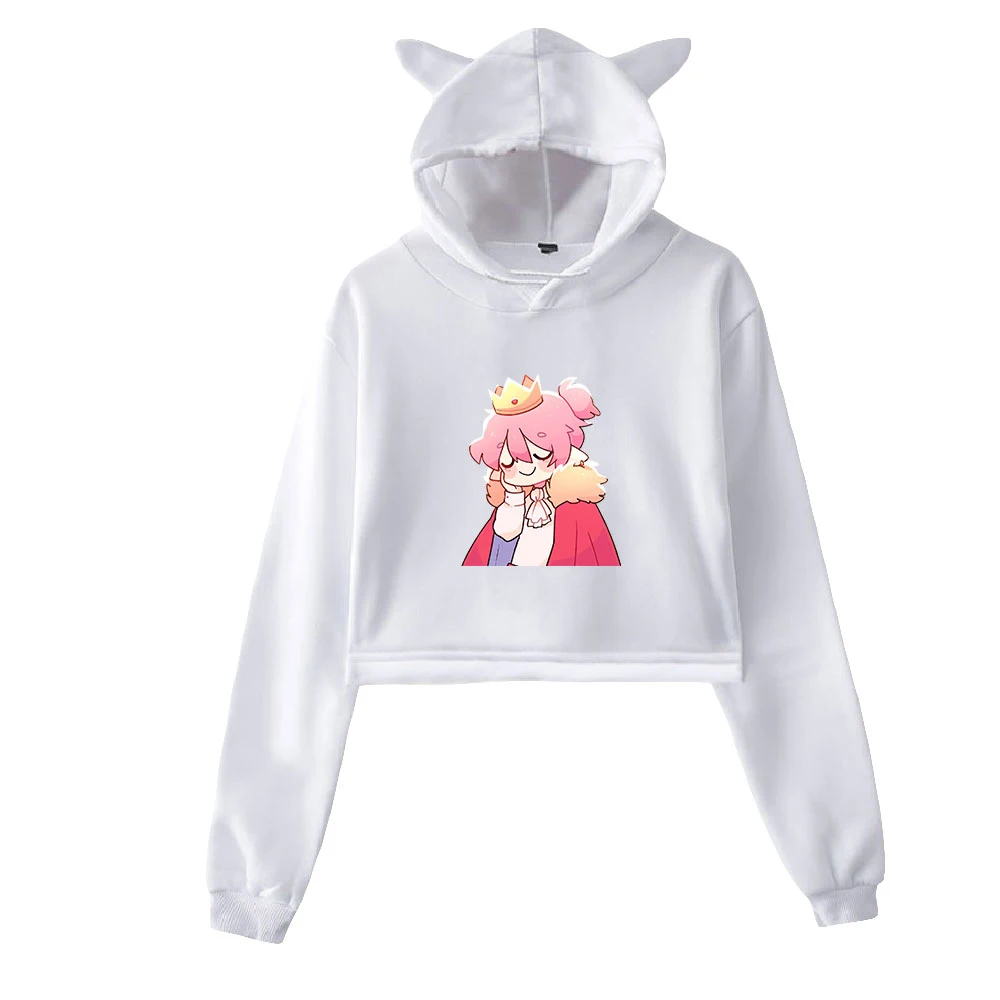 Technoblade Print Cat Cropped Hoodies Girl Long Sleeve Hooded Pullover Crop Tops Sweet Sexy Loose Tide Streetwear CasualStyle