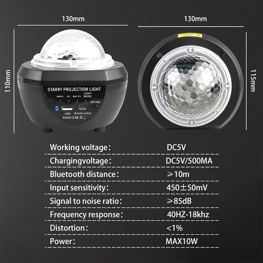 USB Starry Projector LED Iluminação Interior Ocean Wave Projector Light Pequena Lâmpada Quarto Carregamento Decoração Night Lights Kids