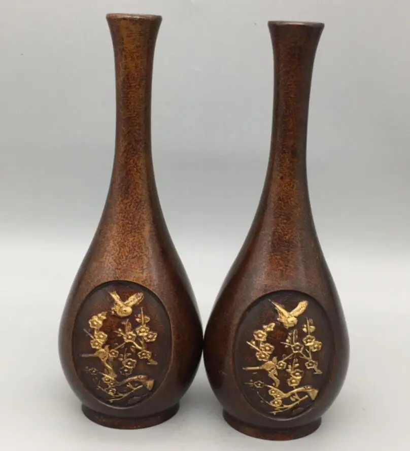 

China brass magpies vase crafts statue A pair