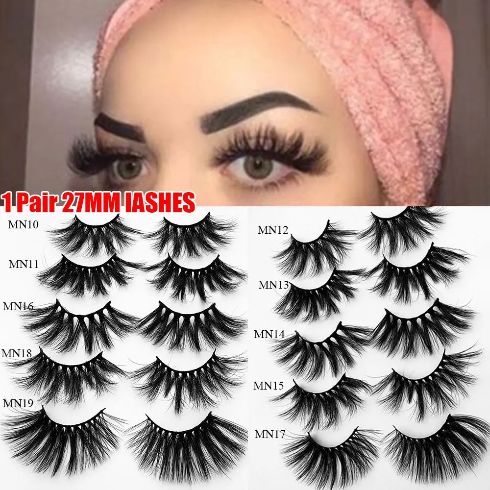 

SKONHED 1 Pair Woman's Fashion Handmade Dramatic Wispy Cross 27mm Lashes 3D Soft Mink Hair Eye Lash Extension False Eyelashes