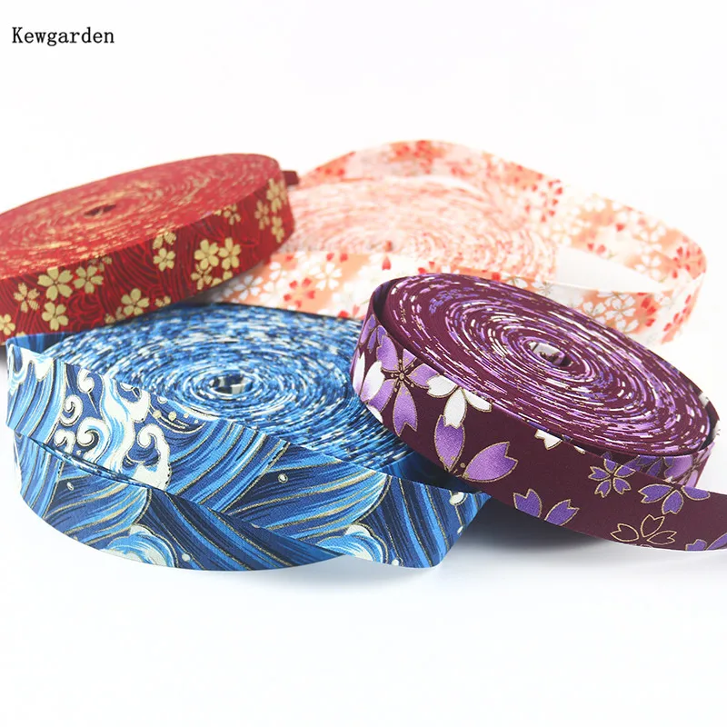 Kewgarden 30mm 3cm Bronzing Floral Layering Cloth Fabric Ribbon Handmade Tape Carfts DIY Bows Hair Accessories 11 Yards