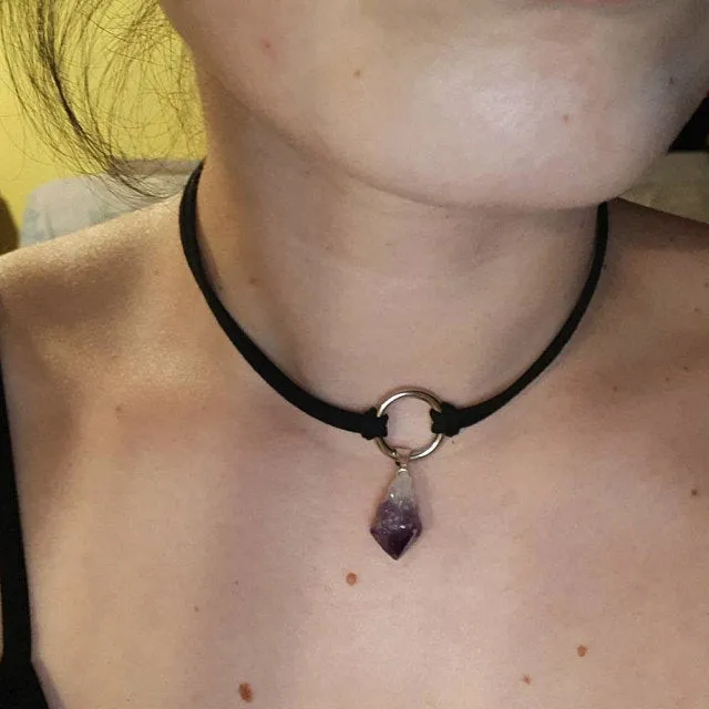 Purple Crystal Choker Necklace Witchy  Jewelry Raw Stone Pendant Black Layering Choker Boho Style Fashion Women Gifts 2020 new