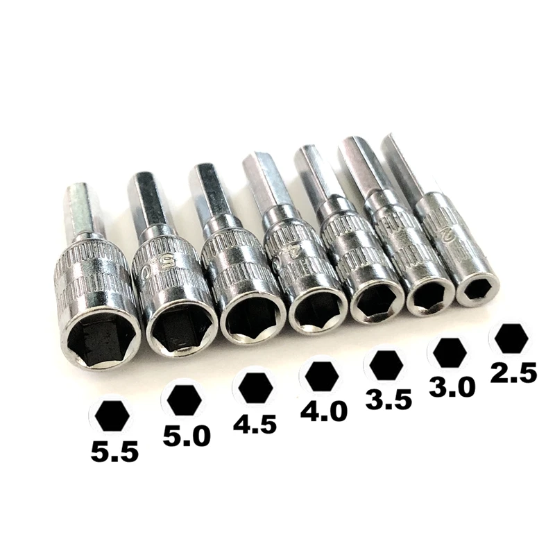 6 Points Hex Socket 2.5/3/3.54/4.5/5mm 5.5mm H4 Hexagon Shank Nut Driver Part for Car Repairing