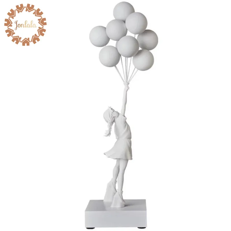 Luxurious Balloon Girl Statues Banksy Flying Balloons Girl Art Sculpture Resin Craft Home Decoration Christmas Gift 57cm