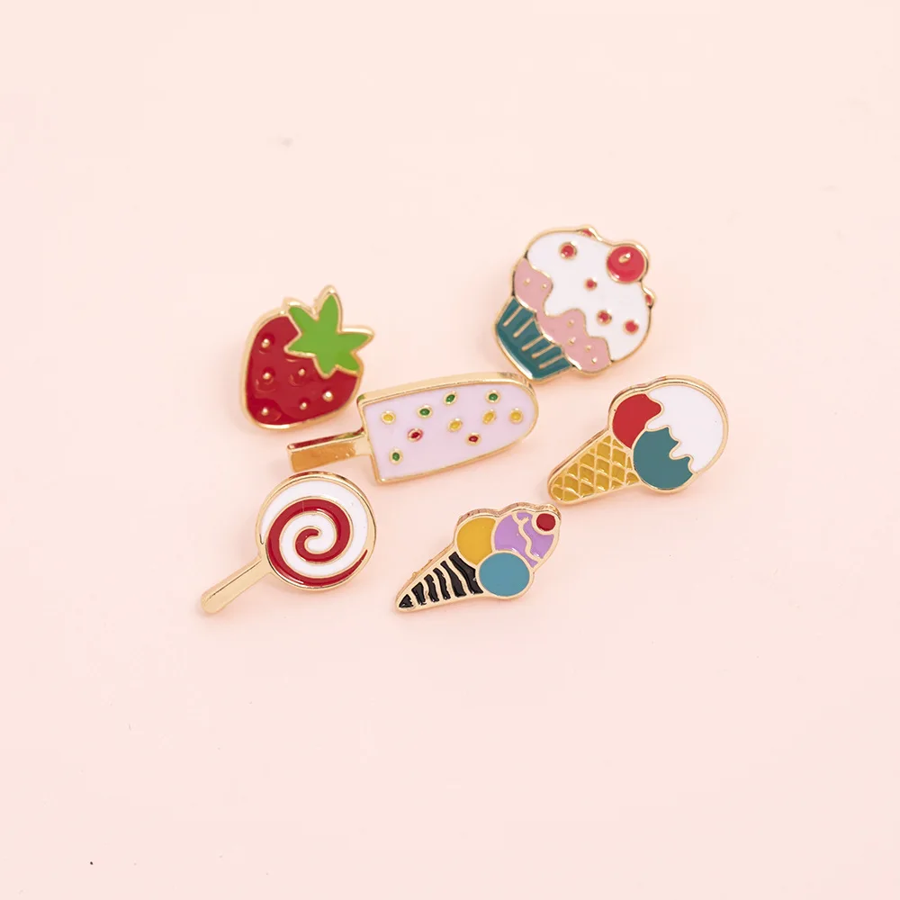 Ice cream Strawberry Fruit Cake Lollipop Enamel Pin  Brooch Bag Clothes Lapel Pin Sasha Away Badge Cartoon Jewelry Gift For Kids