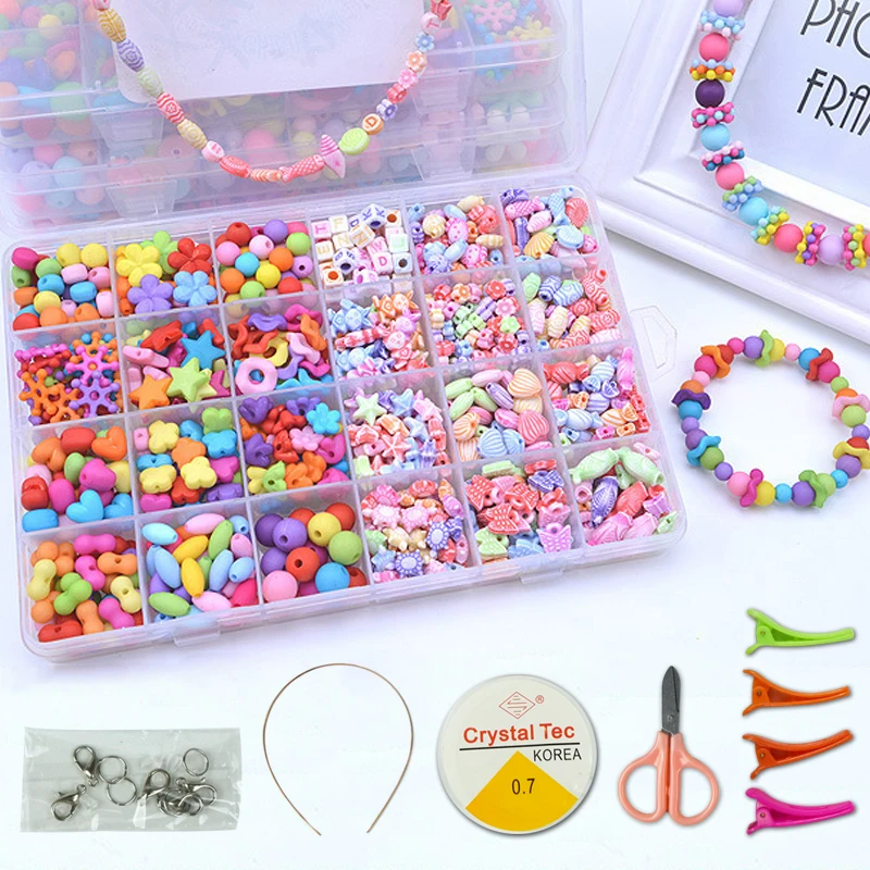 DIY Handmade Beaded Toy with Accessory Set Kids Girl Weaving Bracelet Jewelry Making Toys Educational Toys for Children Gift