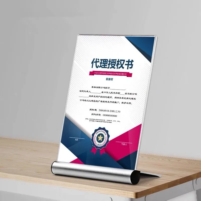 A4 210x297mm Aluminum Base Acrylic Sign Holder Display Stand Restaurant Menu Holder Price Label Paper Ticket Card Poster Frame