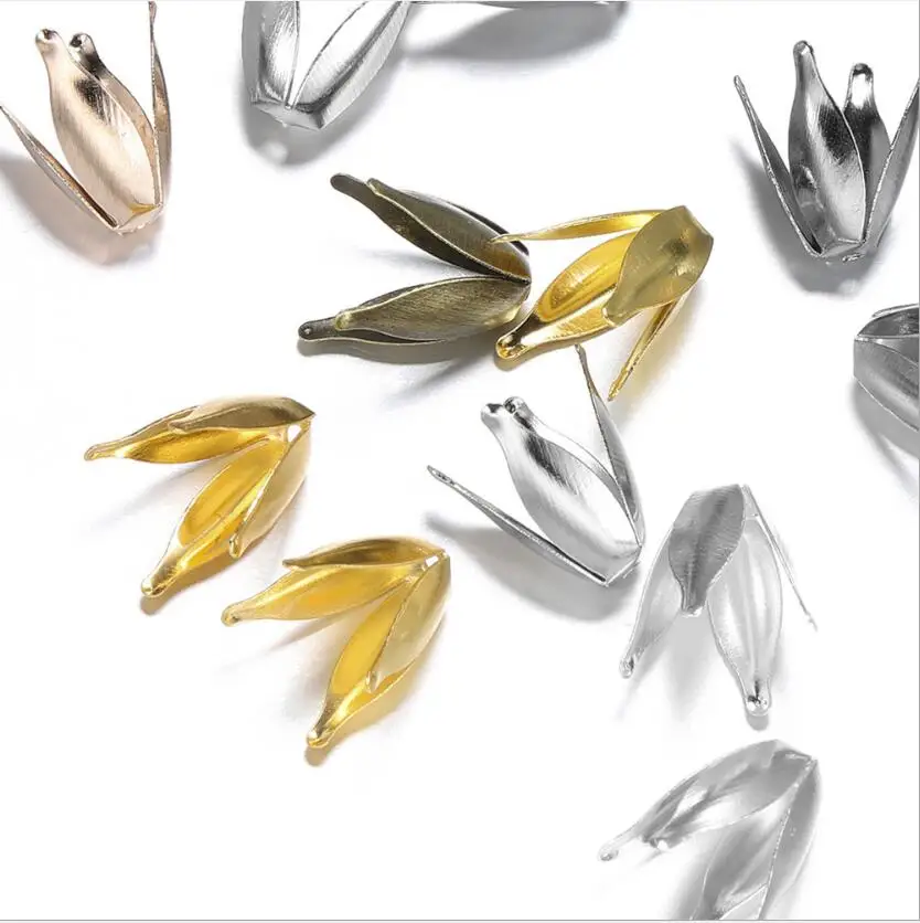 

100 шт./лот 13x8 мм DIY аксессуары материалы 4 лепестка между длинными цветами бусины кулон свободные бусины держатель