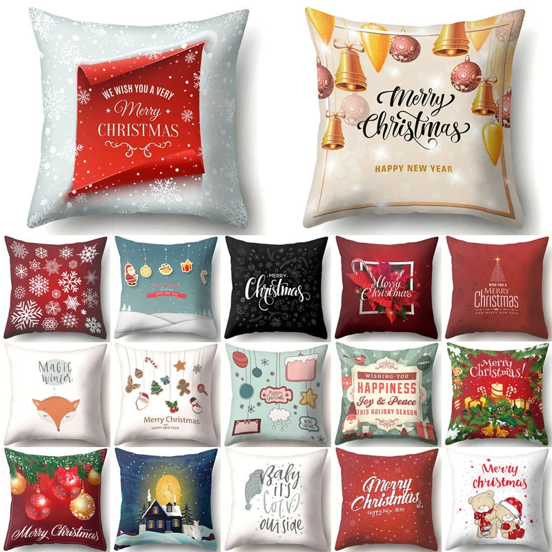 Christmas Cushion Cover Decorative Pillow Snowflake Bell Polyester Pillowcase New Year Xmas Decor Sofa Home Decoration 40543