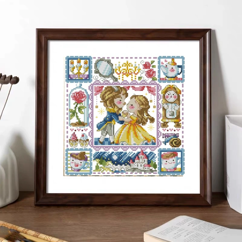 Home Restaurant Decoration Cross Stitch Cotton Kit 11CT Printed Cloth Chinese Embroidery Manual Material SODA Beauty and Beast