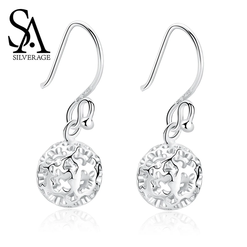 SA SILVERAG Birthday Gift Female Earrings Butterfly Sterling for Women Twin Flower Hollow S925 Sterling Silver Eardrop Female