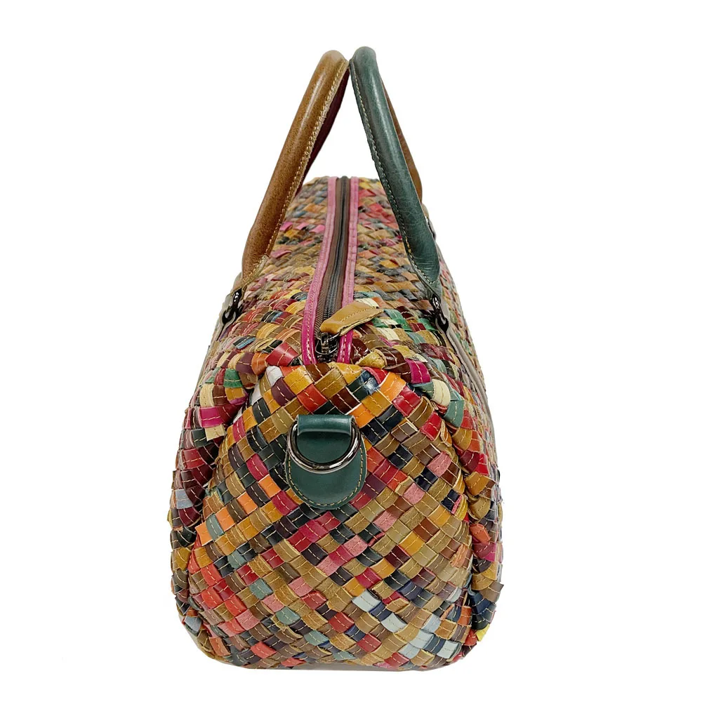 Borsa Boston da donna in pelle di mucca multicolore 2024 borsa a tracolla da viaggio Borsone da viaggio di grande capacitร in vera pelle moda