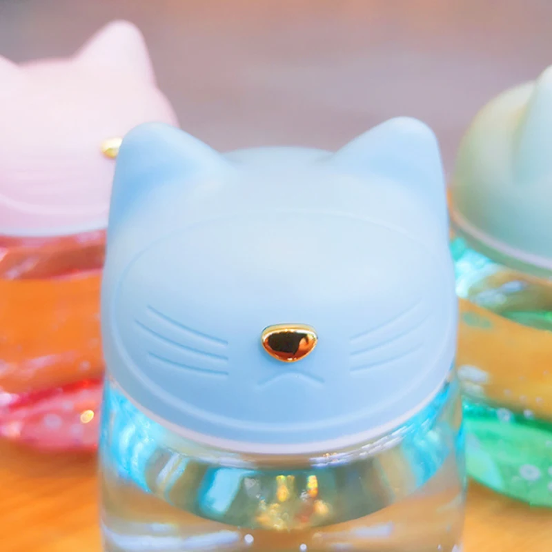 Cute water bottle creative cat design trendy cool mini glass water cup gradient color portable bottle girl child drinking gift