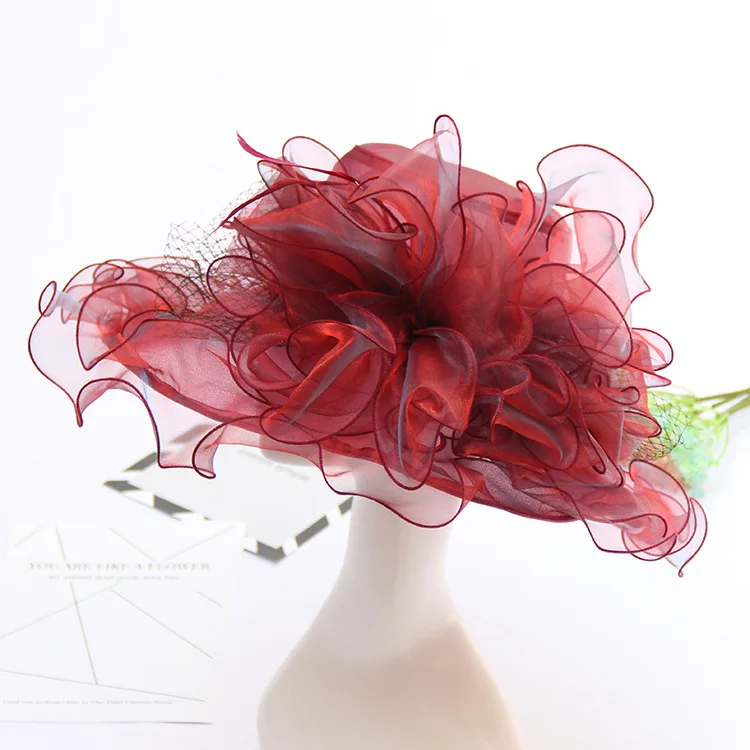 Sombrero de boda para mujer, gorro de Organza colorido con flores grandes, a la moda, elegante, para verano, novedad de 2020