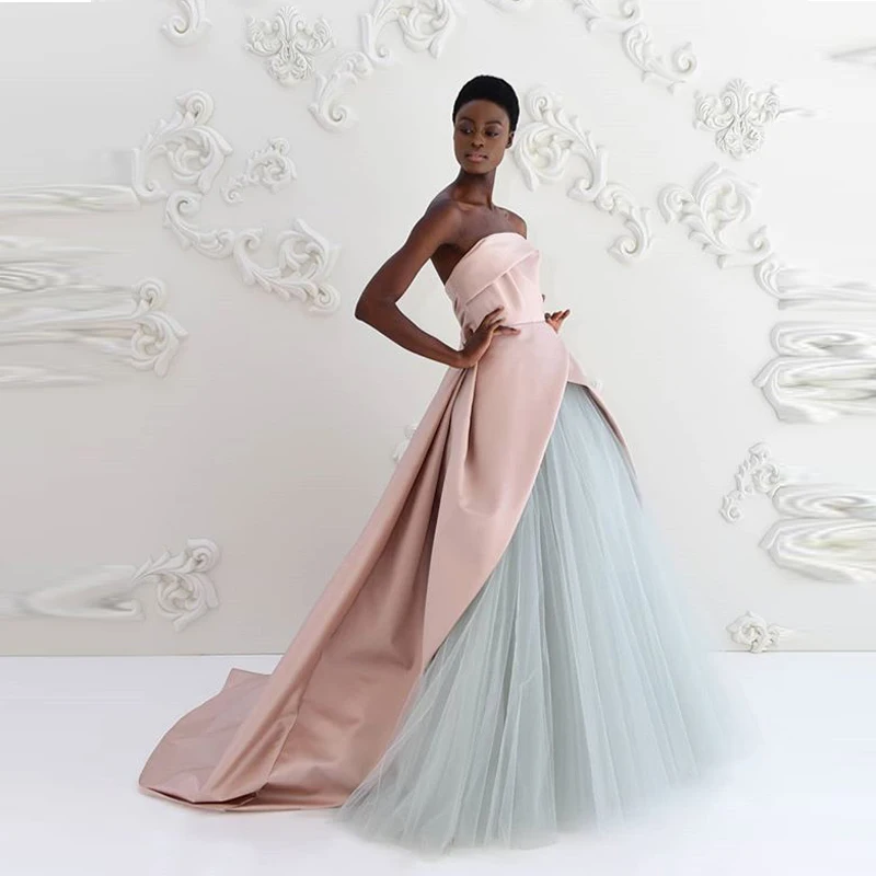 Elegant A-line Women Christmas Dresses 2021 Pink And Sky Blue A-line Long Prom Gowns Vintage Formal Dress