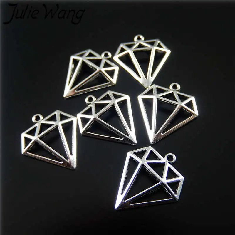 Julie Wang 50PCS Hollow Triangle Charms Antique Silver Color Geometric Pendants Necklace Findings Jewelry Making Accessories