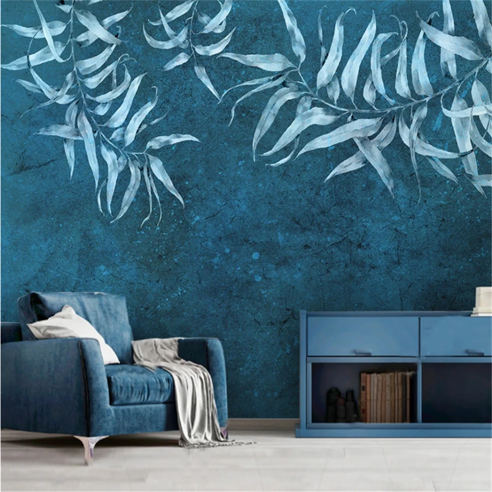

Custom Mural Wallpaper Minimalism Style Green Leaves Background Wall Painting