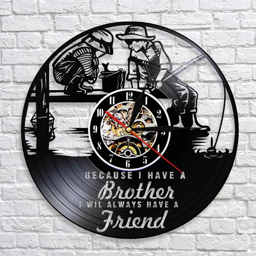 Friendship Quotes Brothers Wall Watch Brotherhood Vinyl Record Wall Clock Kids Fishing Nursery Decor Time Clock Hanging Watch