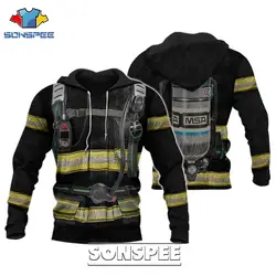 SONSPEE-Homens Bombeiro Capuz 3D Print, Camisola de manga comprida, Casual, Vintage, Rescue Cosplay, Zipper Hoody, Tops