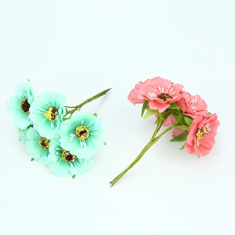 6 Pieces Stamen Artificial Plants Wedding Decorative Flowers Christmas Wreaths Vases for Home Decor Silk Cherry Fake Flowers
