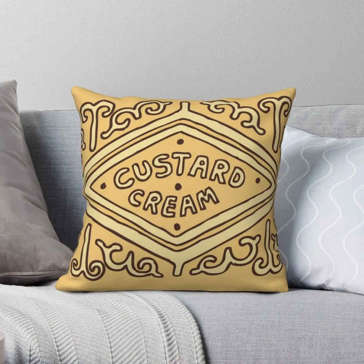 Custard Cream British Biscuit Square Pillowcase Polyester Linen Velvet Creative Zip Decor Home Cushion Cover