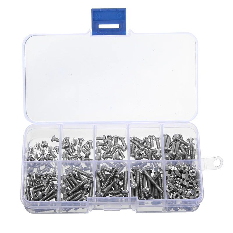 

340pcs/set M3SS1 M3 Stainless Button Head Hex Socket Screws Allen bolt Nut Assortment Kit with Box Fastener Hardware