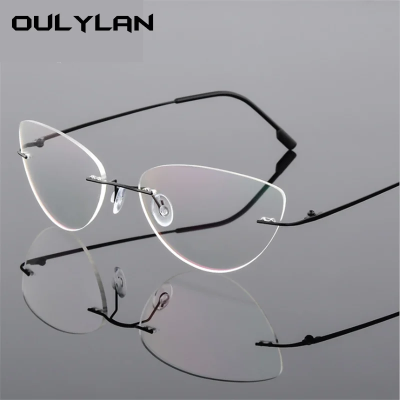 Oulylan Rimless Cat Eye Titanium Alloy Glasses Frame Men Ultralight    Eyeglasses Women Frameless Eyewear Optical Myopia Frame