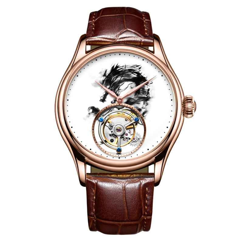 Imagem -03 - Mens Limited Edition Dragon Tourbillon Relógios Relógio de Mão do Movimento do Vento Relógio de Pulso Mecânico Relógio Masculino de Couro Impermeável