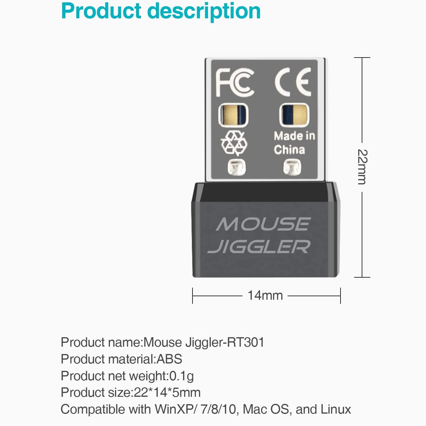 Rii RT301 USB Mouse Jiggler,Undetectable Mouse Mover Automatic Computer Mouse Mover Jiggler,Keeps Computer Awake,Simulate Mouse