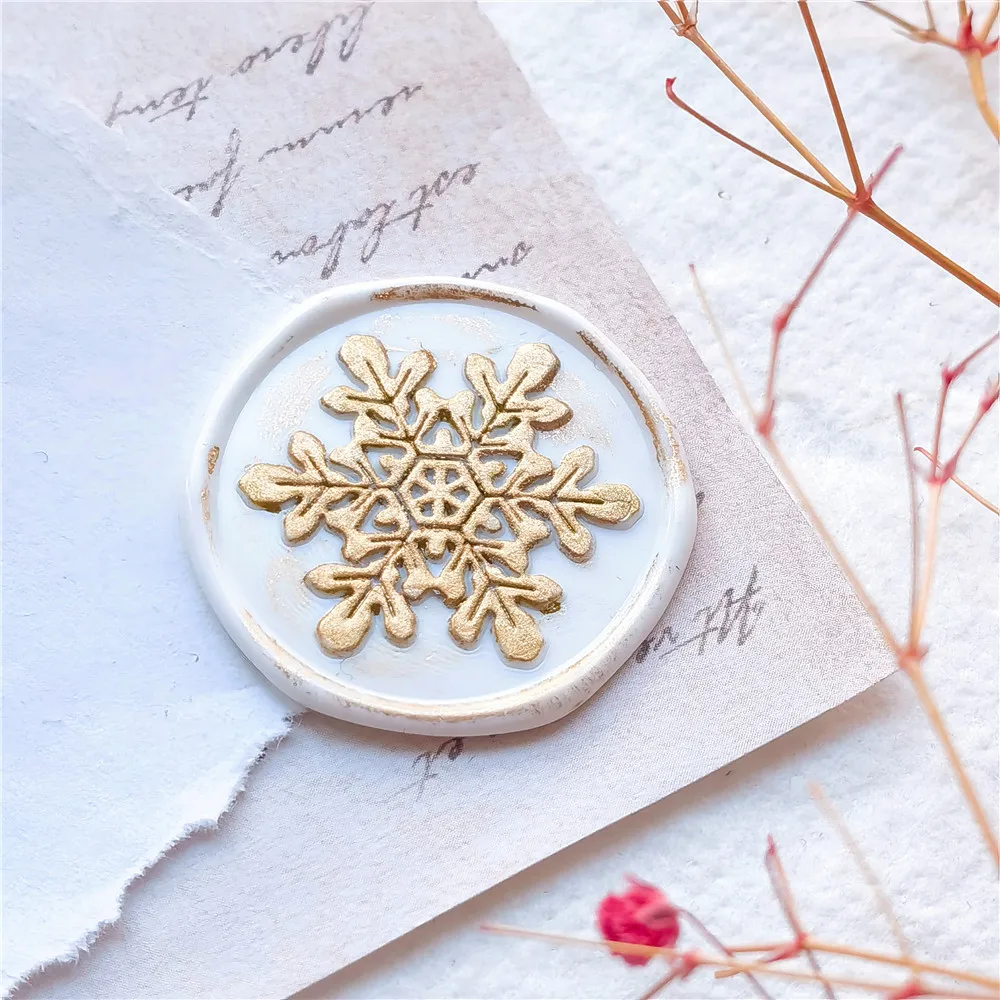 Retro Merry Christmas Snowflake Seal Wax Stamps Copper Brass Head for DIY Scrapbooking Wax Sealing Stamp Envelope Decoration