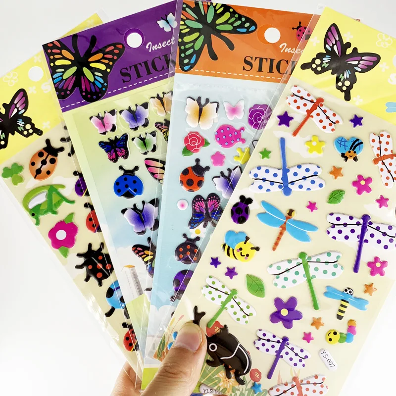 4 Sheets/Set Cartoon Insect Butterfly Ladybug 3D Bubble PVC Stickers for Children DIY Scrapbook Sticker Toys Laptop Decoration