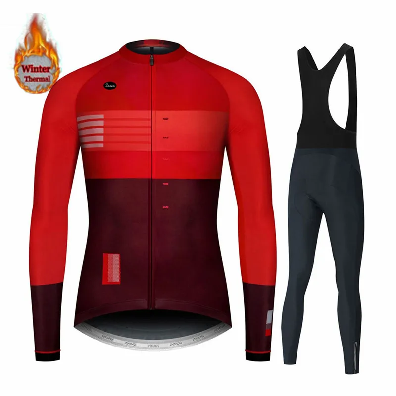 Long Sleeve Winter Cycling Clothing for Men, MTB Jersey, Thermal Fleece, Bib Pants Set, Triathlon, Spain