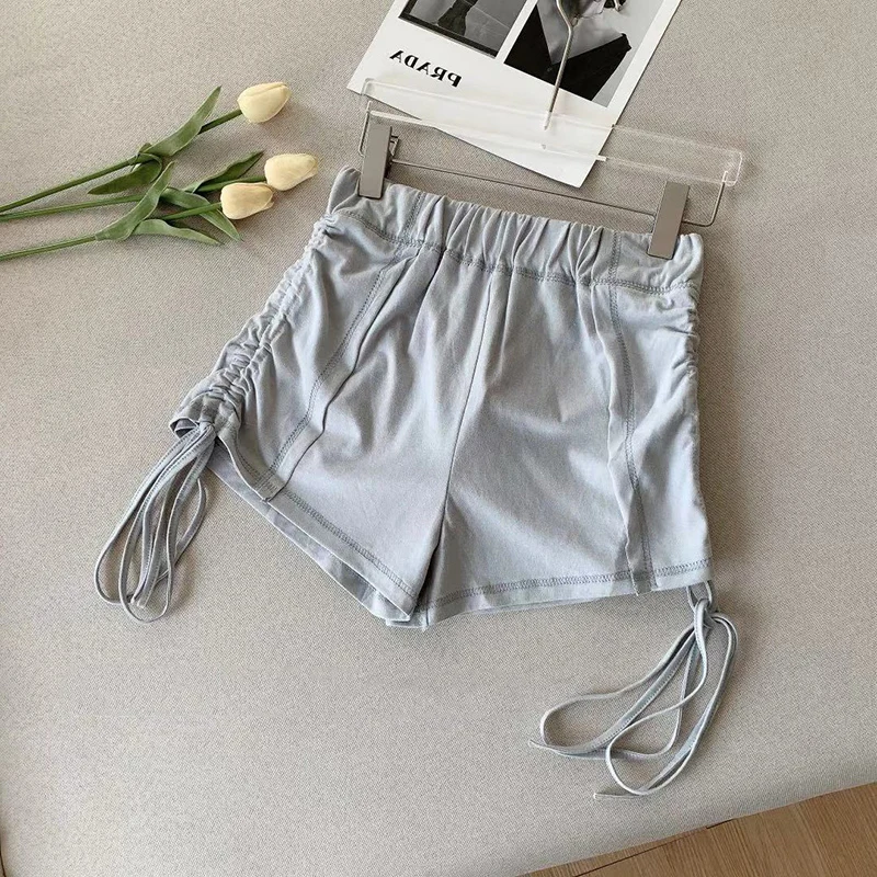 Quần Short Nữ Shirring Lưng Thun Skinny Sexy Mùa Hè Đế Quốc Ins Mỏng Quần Jogger Tất Cả Trận Đấu Bông Tai Kẹp Nữ Trơn Đáy Mềm hàng Ngày