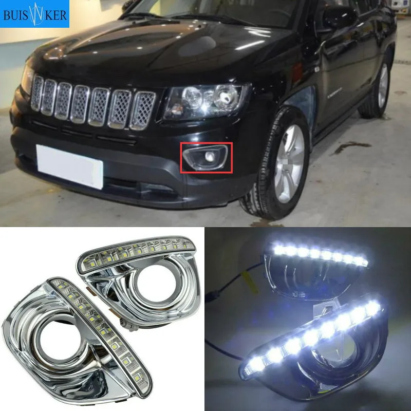 

2PCS Daytime running light For Jeep Compass 2013 2014 dynamic yellow turn Signal Light style Relay 12V LED car DRL fog lamp