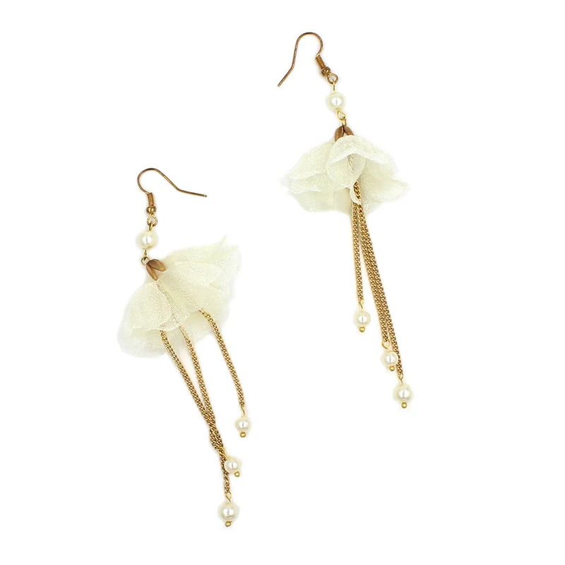 O338-2 Chiffon yarn flower gold bridal bridal earring bridal crystal pearl wedding accessory hairpiece