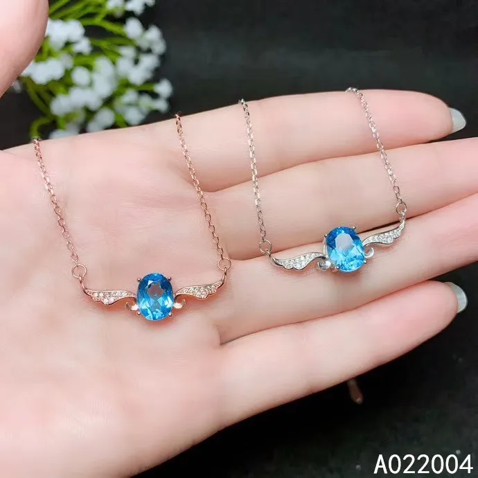 

KJJEAXCMY Fine Jewelry 925 Sterling Silver Inlaid Natural Blue Topaz Female Miss Pendant Necklace Beautiful Support Detection