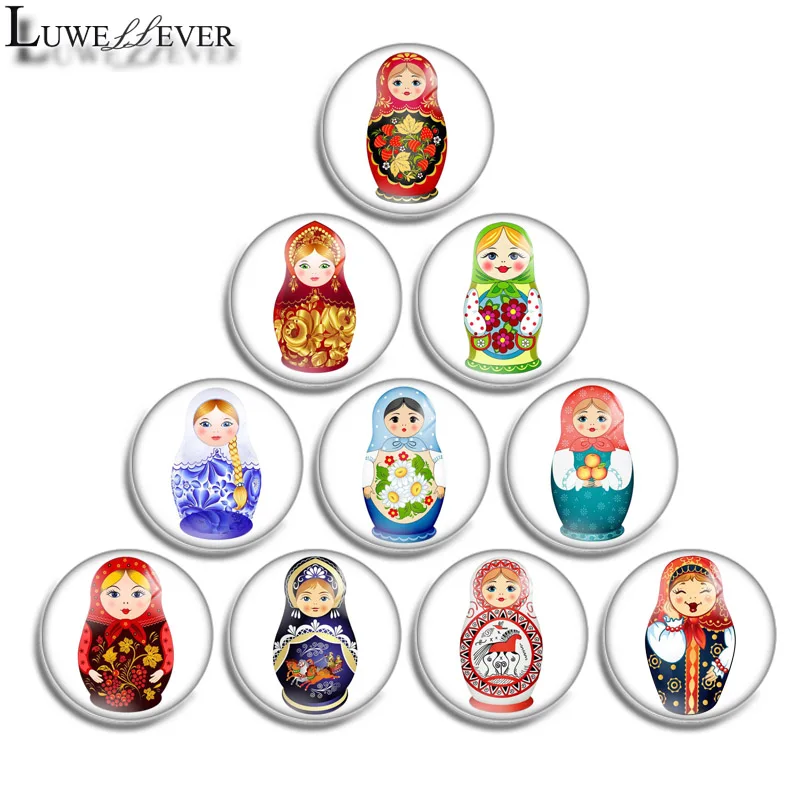 12mm 14mm 16mm 20mm 25mm 30mm 597 Matryoshka Mix Round Glass Cabochon Jewelry Finding 18mm Snap Button Charm Bracelet