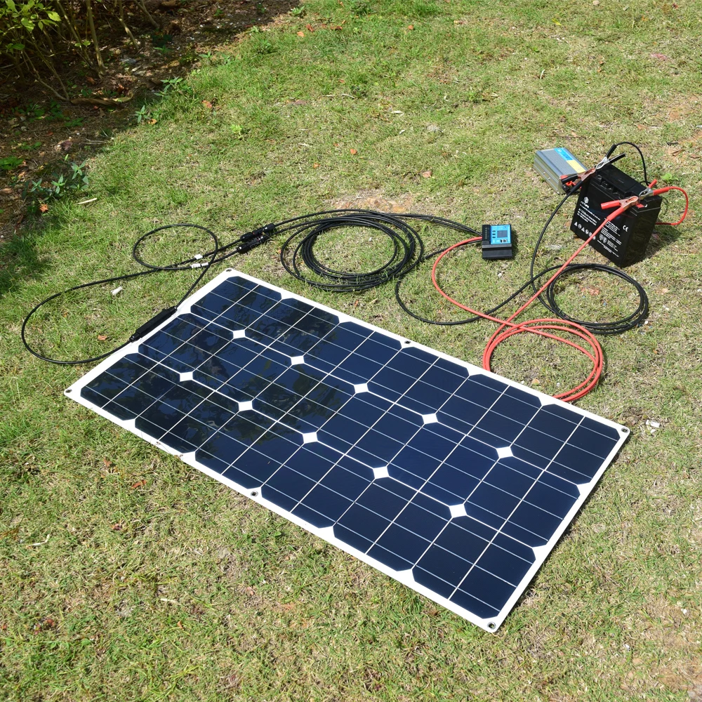 Imagem -04 - Solar Panels Kit de Sistema de Painéis Solares Flexíveis com Controlador Pwm Carregador de Bateria Casa rv Barco Camping 18v 100w 200w 300w 400w 12v 24v