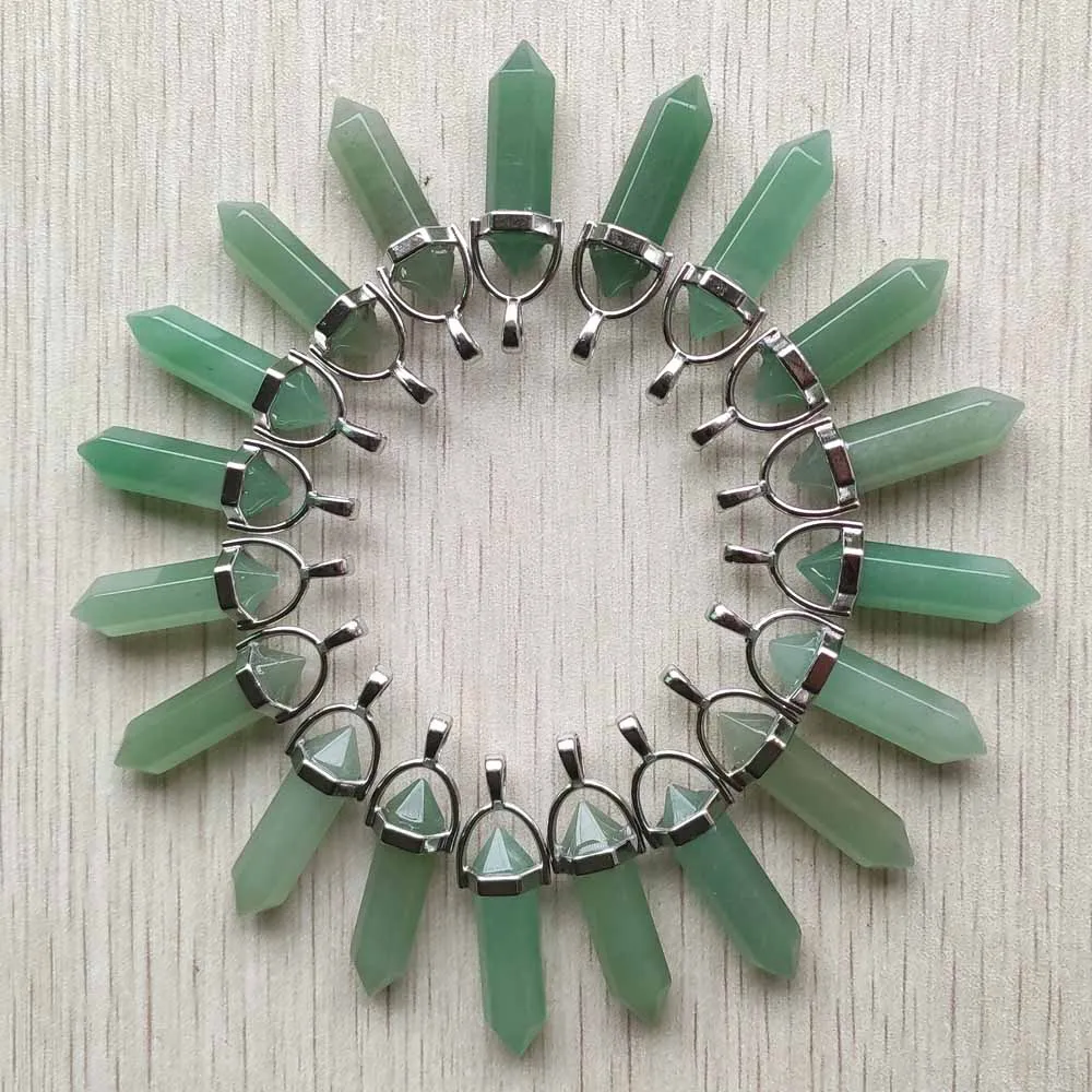 

Fashion Good quality natural green aventurine point pillar pendants for jewelry making 24pcs/lot Wholesale free shipping