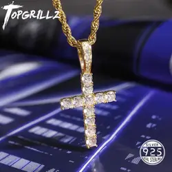 TOPGRILLZ Men Women AAA Zircon Micro Cross Pendant Necklace Authentic 100% 925 Sterling Silver CZ Hip Hop Jewelry For Gift