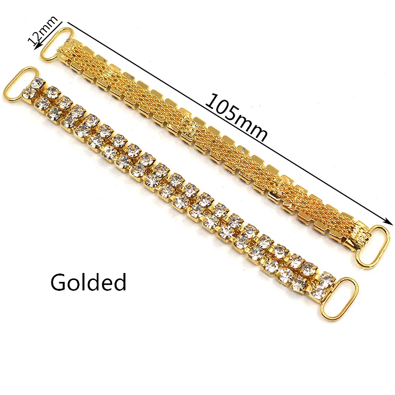 Nuovo 2pc 2 file 12*105mm connettori Bikini catena fascino dorato/rinforzo fibbia di catene piatte strass cristallo metallo