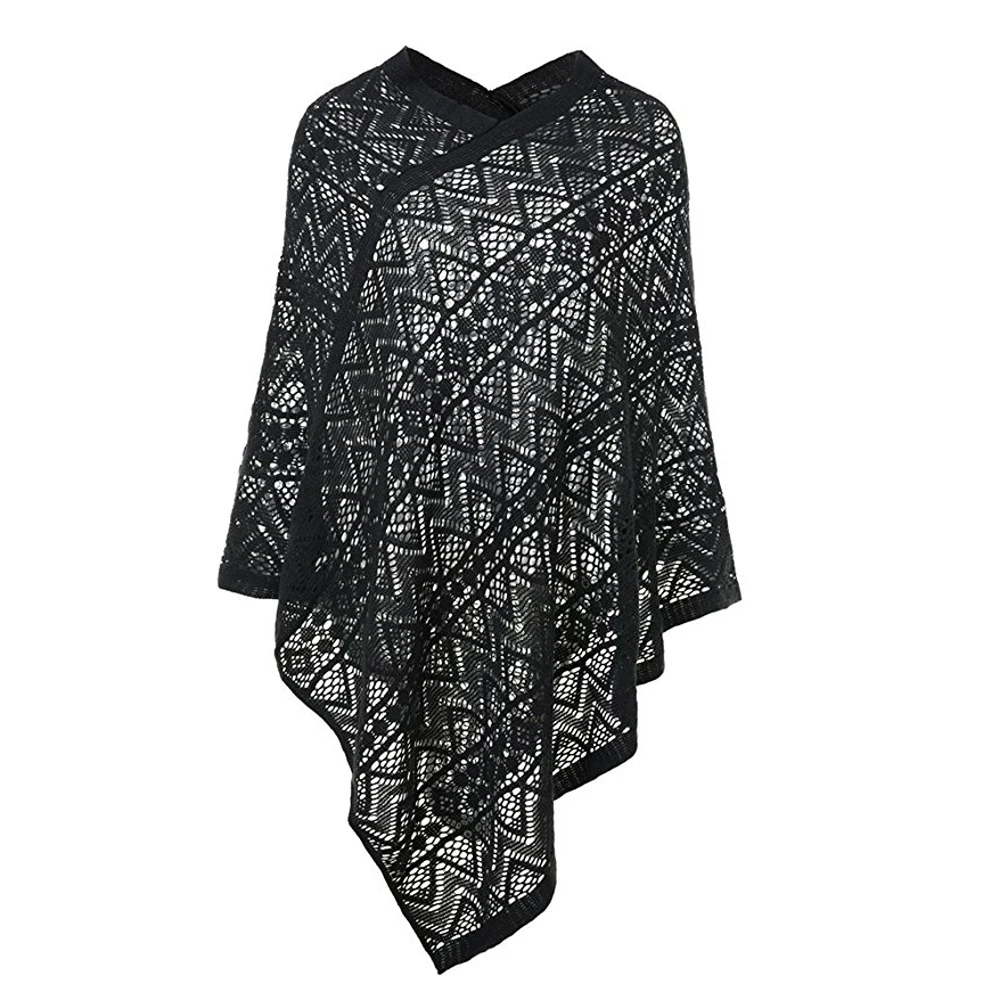 Casual Womens Boho Poncho Top with Graceful Knitting Patterns and V Neckline Loose Sweater Coat Dropshipping