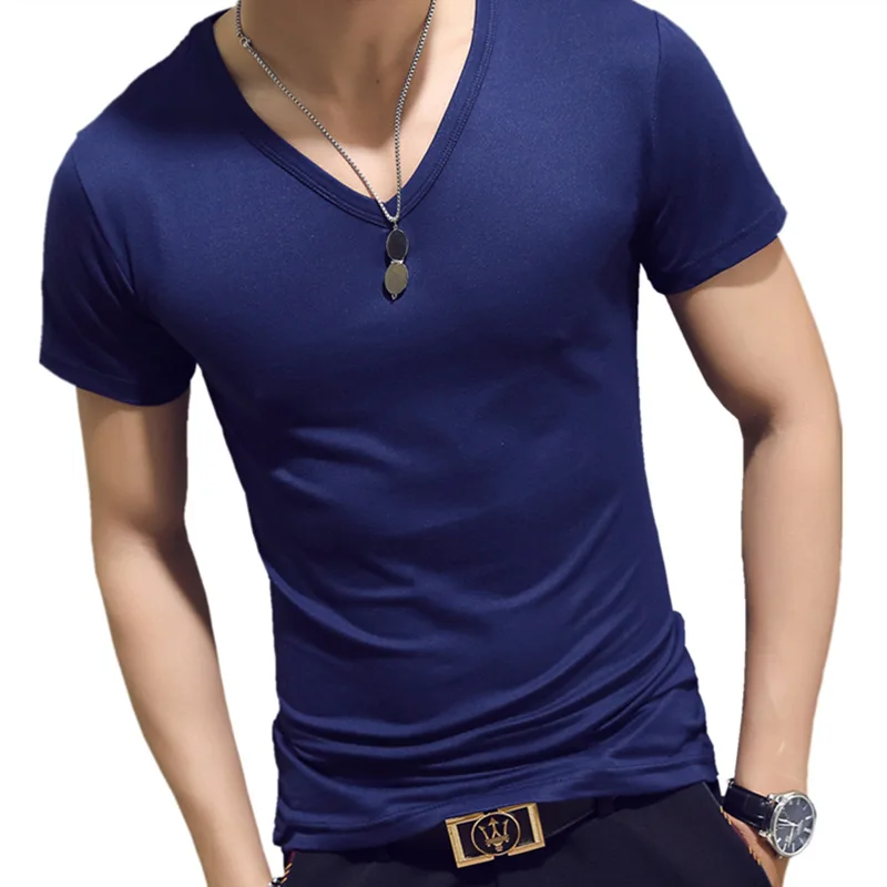 Fashion Spring Summer Men V-Neck Short-Sleeve T-Shirt M-4XL T Shirts Male Sports Casual Clothing Tops Tees Boy Student Gift MT1