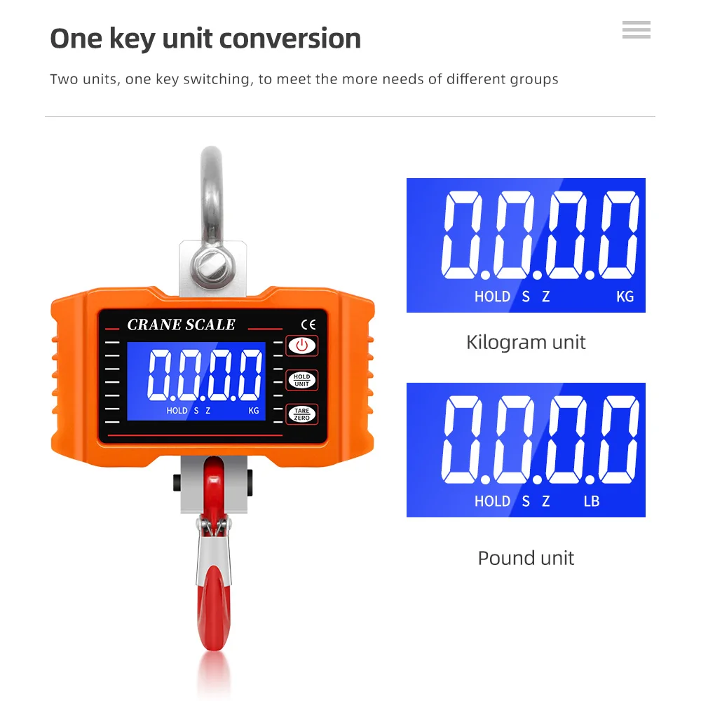 1000kg/500kg Digital Crane Scale Industrial Heavy Duty Scale High Accuracy Electronic Hanging Scale with HD Large Screen