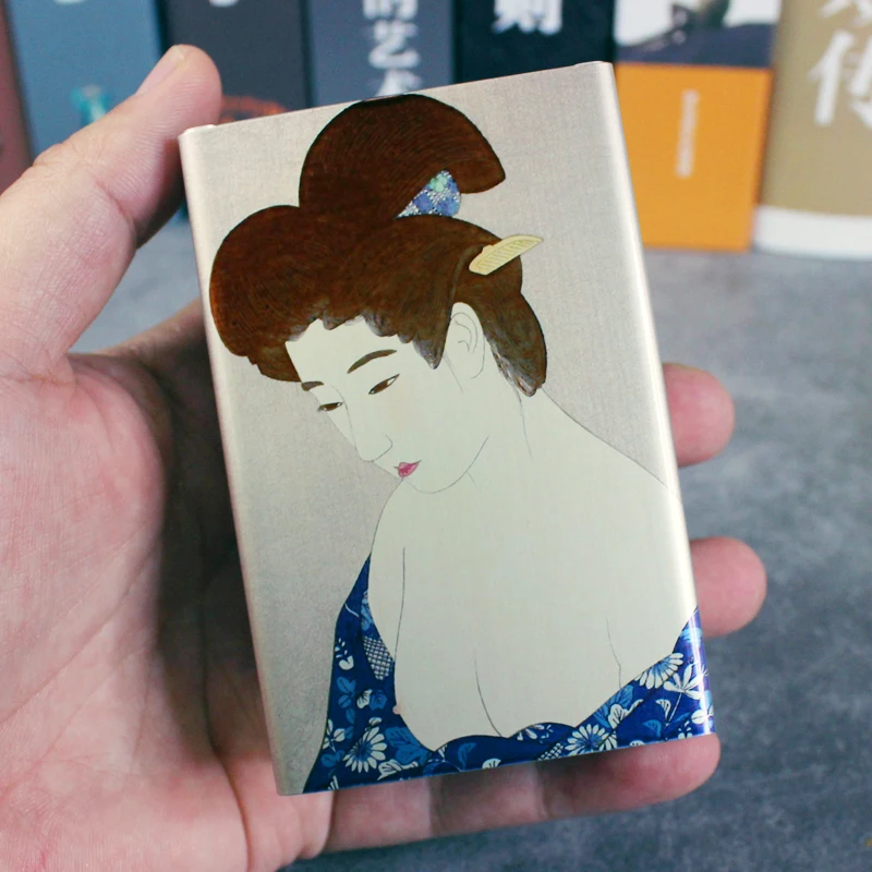 Automatic Sliding Cigarette Case Box Smoking Gift For Japanese Style Man Ukiyoe Edo Period Metal LOGO Custom Made Color Printing