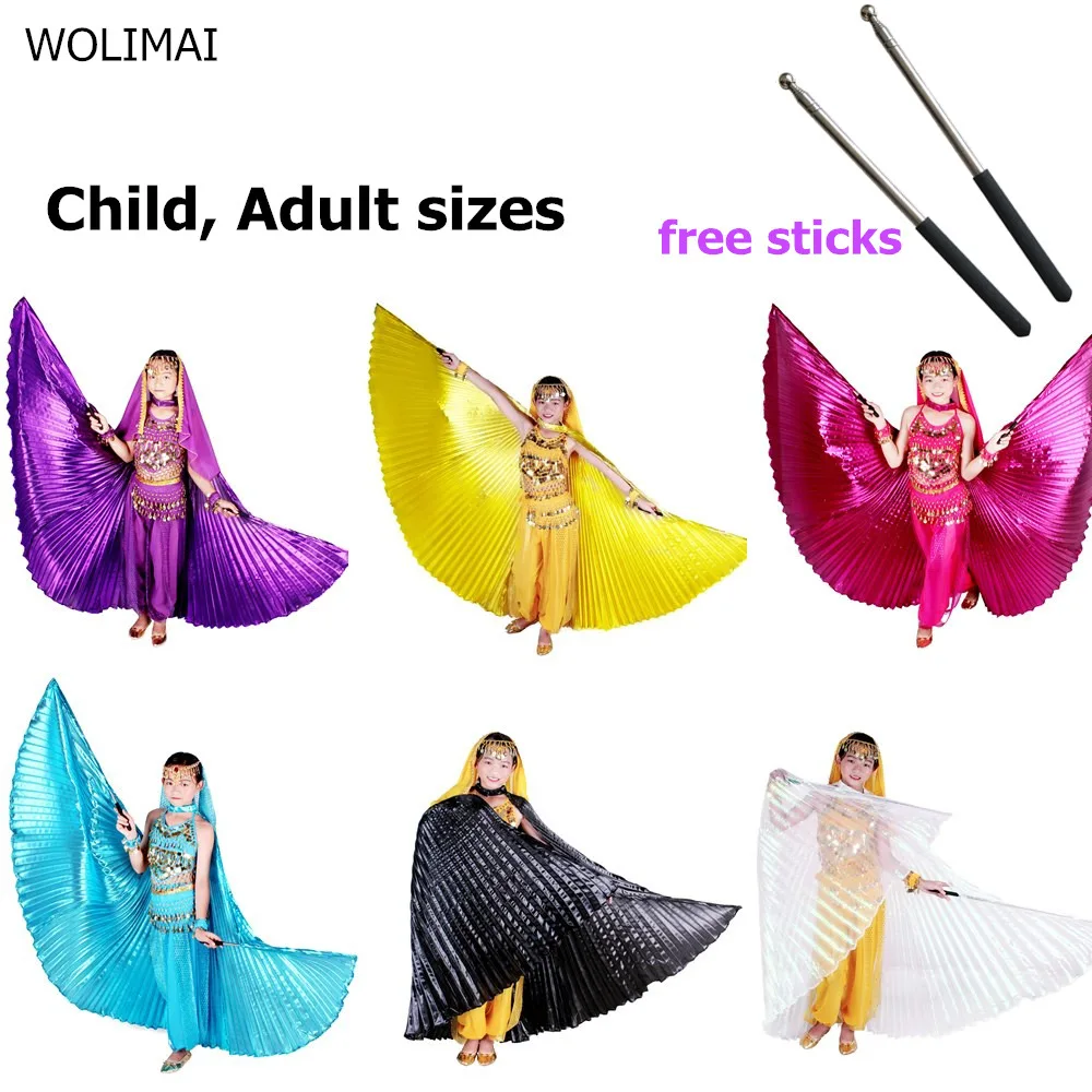 Belly Dance Costumes Wings Kids Bellydance Adult Bollywood Belly Dancing Angle Wings Gold Girls Children 11 Colors with Sticks