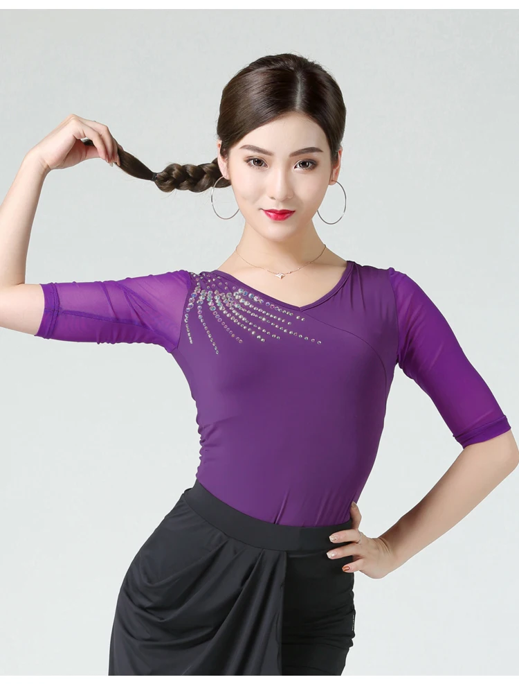 Latin dance shirt female adult clothing new sleeve practice competition national standard modern dance performance hot drill pra