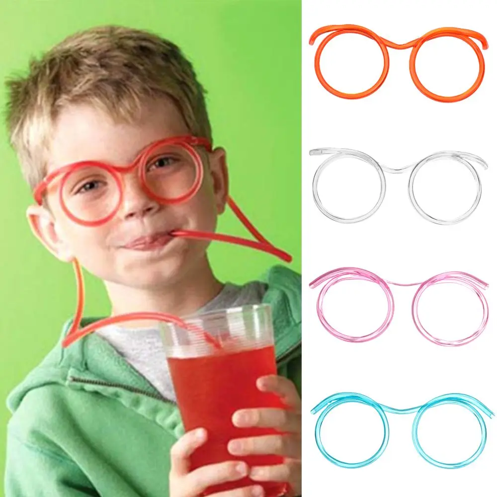 Creativity PVC Glasses Straw Kids Funny Toy Flexible Drinking Straw Children Party Supplies DIY Accessories