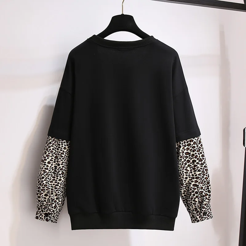 Nieuwe Herfst Winter Plus Size Tops Voor Vrouwen Grote Losse Lange Mouw Zwarte Luipaard Print Dikke Katoenen T-shirt 7XL